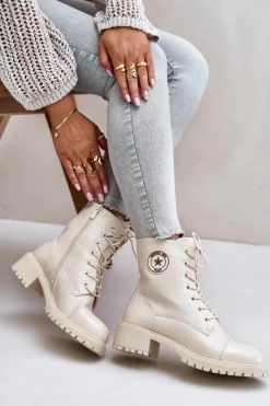 Botki Sznurowane|Botki Płaskie>Boto Botki Workery Na Zamek Ocieplane Beżowe Soratta