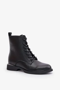 Hot Botki Workery Ocieplane Damskie Skóra Naturalna Vinceza 66691 Czarne Damskie Botki Sznurowane|Czarne Botki