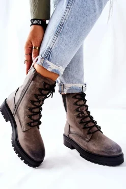 New Buty Sergio Leone Botki Workery Ocieplane Sergio Leone Szare TR756