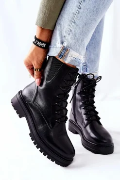 Czarne Botki|Botki Zimowe Damskie>Buty Sergio Leone Botki Workery Ocieplane Sergio Leone Czarne TR756