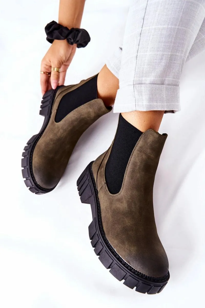 Outlet Botki Workery Trapery Ocieplane Sergio Leone TR761 Zielone Damskie Czarne Botki|Botki Zimowe Damskie