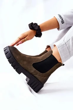 Outlet Botki Workery Trapery Ocieplane Sergio Leone TR761 Zielone Damskie Czarne Botki|Botki Zimowe Damskie