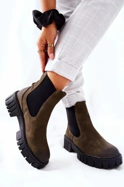 Outlet Botki Workery Trapery Ocieplane Sergio Leone TR761 Zielone Damskie Czarne Botki|Botki Zimowe Damskie