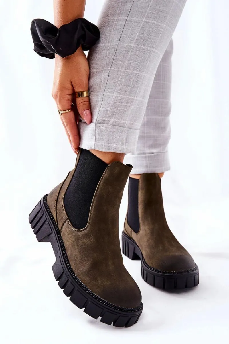 Outlet Botki Workery Trapery Ocieplane Sergio Leone TR761 Zielone Damskie Czarne Botki|Botki Zimowe Damskie