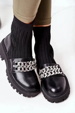 Czarne Botki|Botki Zimowe Damskie>Boto Botki Workery Z Łańcuchami Czarne Walk This Way