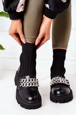 Czarne Botki|Botki Zimowe Damskie><noscript><img width=