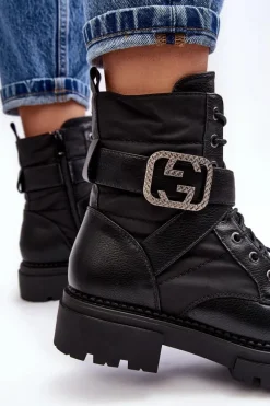 New Boto Botki Workery Z Łańcuchem Skórzane Czarne Gennee