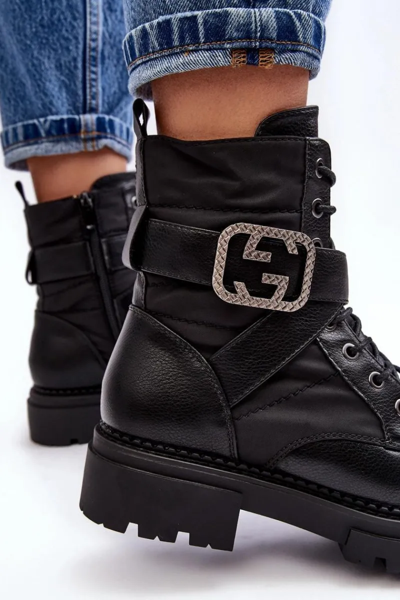 New Boto Botki Workery Z Łańcuchem Skórzane Czarne Gennee