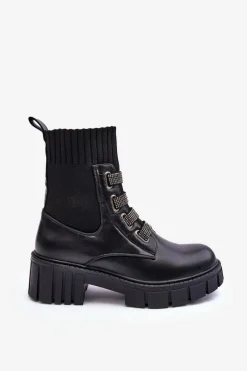 Botki Workery Z Elastyczną Cholewką Czarne Kasseis Damskie Damskie Trapery|Czarne Botki