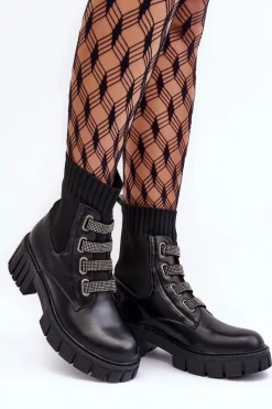 Botki Workery Z Elastyczną Cholewką Czarne Kasseis Damskie Damskie Trapery|Czarne Botki