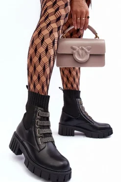 Botki Workery Z Elastyczną Cholewką Czarne Kasseis Damskie Damskie Trapery|Czarne Botki