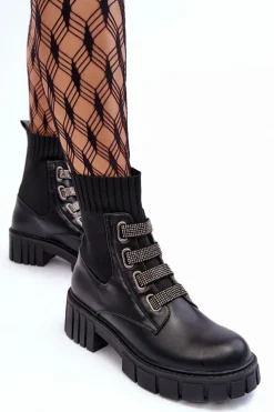 Botki Workery Z Elastyczną Cholewką Czarne Kasseis Damskie Damskie Trapery|Czarne Botki