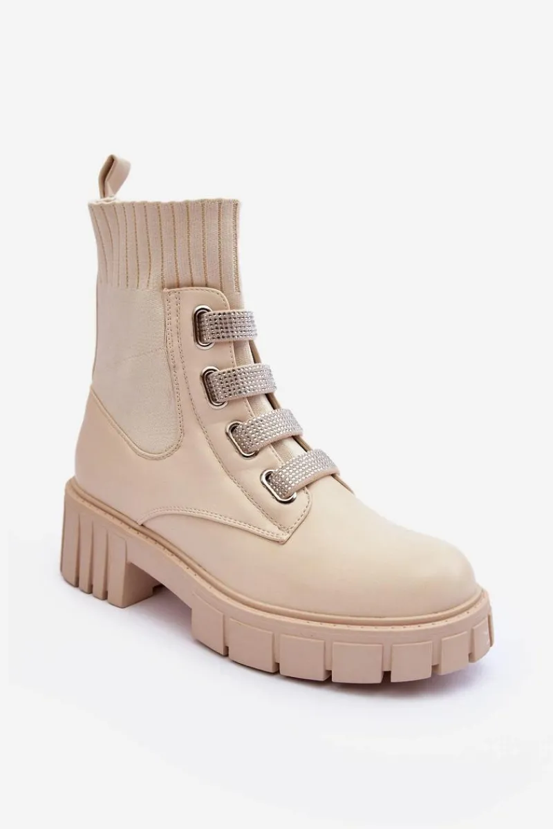 Clearance Boto Botki Workery Z Elastyczną Cholewką Beżowe Kasseis