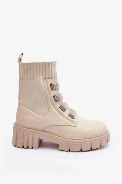 Clearance Boto Botki Workery Z Elastyczną Cholewką Beżowe Kasseis