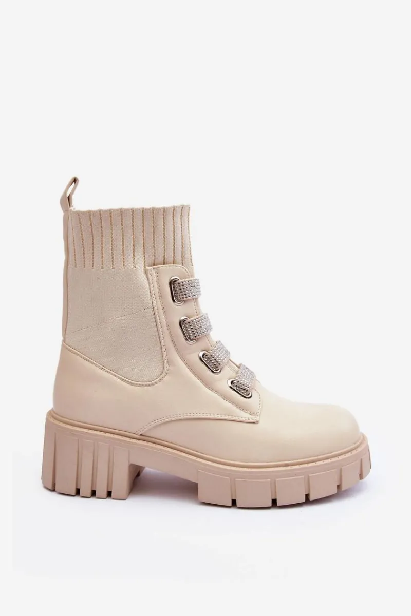 Clearance Boto Botki Workery Z Elastyczną Cholewką Beżowe Kasseis