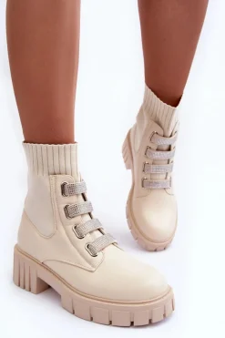 Clearance Boto Botki Workery Z Elastyczną Cholewką Beżowe Kasseis