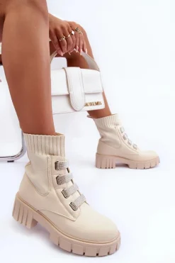 Clearance Boto Botki Workery Z Elastyczną Cholewką Beżowe Kasseis