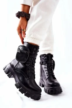 Botki Sznurowane|Czarne Botki>Boto Botki Workery Z Nerką Na Pasku Czarne Lanstrom