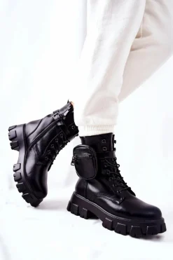 Botki Sznurowane|Czarne Botki>Boto Botki Workery Z Nerką Na Pasku Czarne Lanstrom