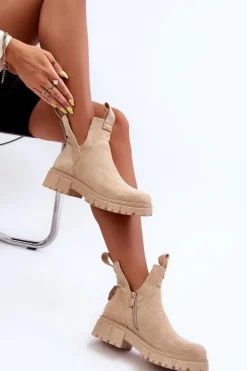 Clearance Boto Botki Workery Z Wycięciem Jasnobeżowe Heaven