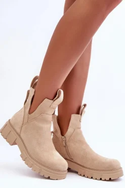 Clearance Boto Botki Workery Z Wycięciem Jasnobeżowe Heaven