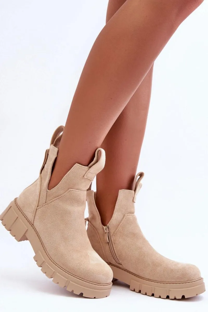 Clearance Boto Botki Workery Z Wycięciem Jasnobeżowe Heaven