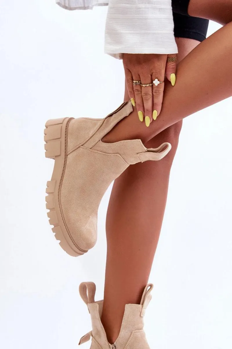 Clearance Boto Botki Workery Z Wycięciem Jasnobeżowe Heaven