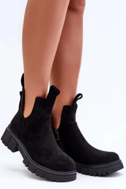 Discount Botki Workery Z Wycięciem Czarne Heaven Damskie Botki Wiosenne|Czarne Botki