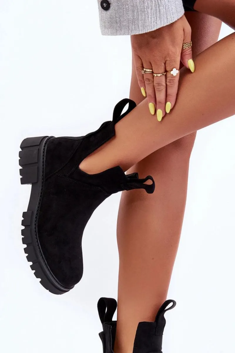 Discount Botki Workery Z Wycięciem Czarne Heaven Damskie Botki Wiosenne|Czarne Botki