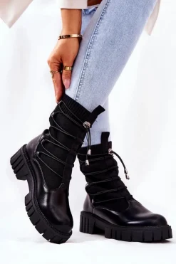 Czarne Botki|Botki Zimowe Damskie>Boto Botki Workery Ze Skarpetą Czarne Connor