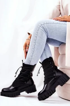 Czarne Botki|Botki Zimowe Damskie>Boto Botki Workery Ze Skarpetą Czarne Connor