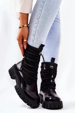 Czarne Botki|Botki Zimowe Damskie><noscript><img width=