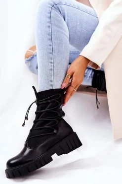 Czarne Botki|Botki Zimowe Damskie><noscript><img width=