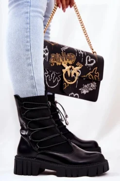 Czarne Botki|Botki Zimowe Damskie><noscript><img width=