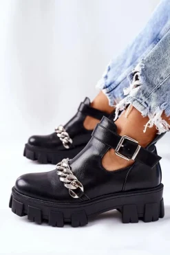 Botki Z Łańcuszkiem Czarne Torment Damskie Czarne Botki
