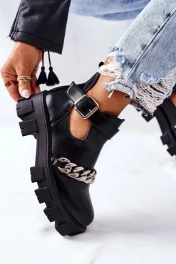 Botki Z Łańcuszkiem Czarne Torment Damskie Czarne Botki