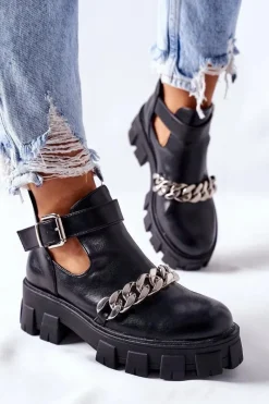 Botki Z Łańcuszkiem Czarne Torment Damskie Czarne Botki