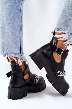 Botki Z Łańcuszkiem Czarne Torment Damskie Czarne Botki