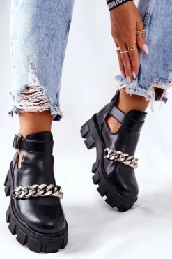 Botki Z Łańcuszkiem Czarne Torment Damskie Czarne Botki