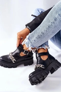 Botki Z Łańcuszkiem Czarne Torment Damskie Czarne Botki