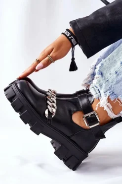 Botki Z Łańcuszkiem Czarne Torment Damskie Czarne Botki