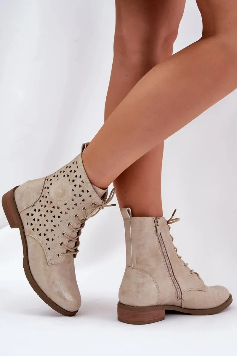 New Boto Botki Z Ażurowym Wzorem Na Zamek Złote Serfina