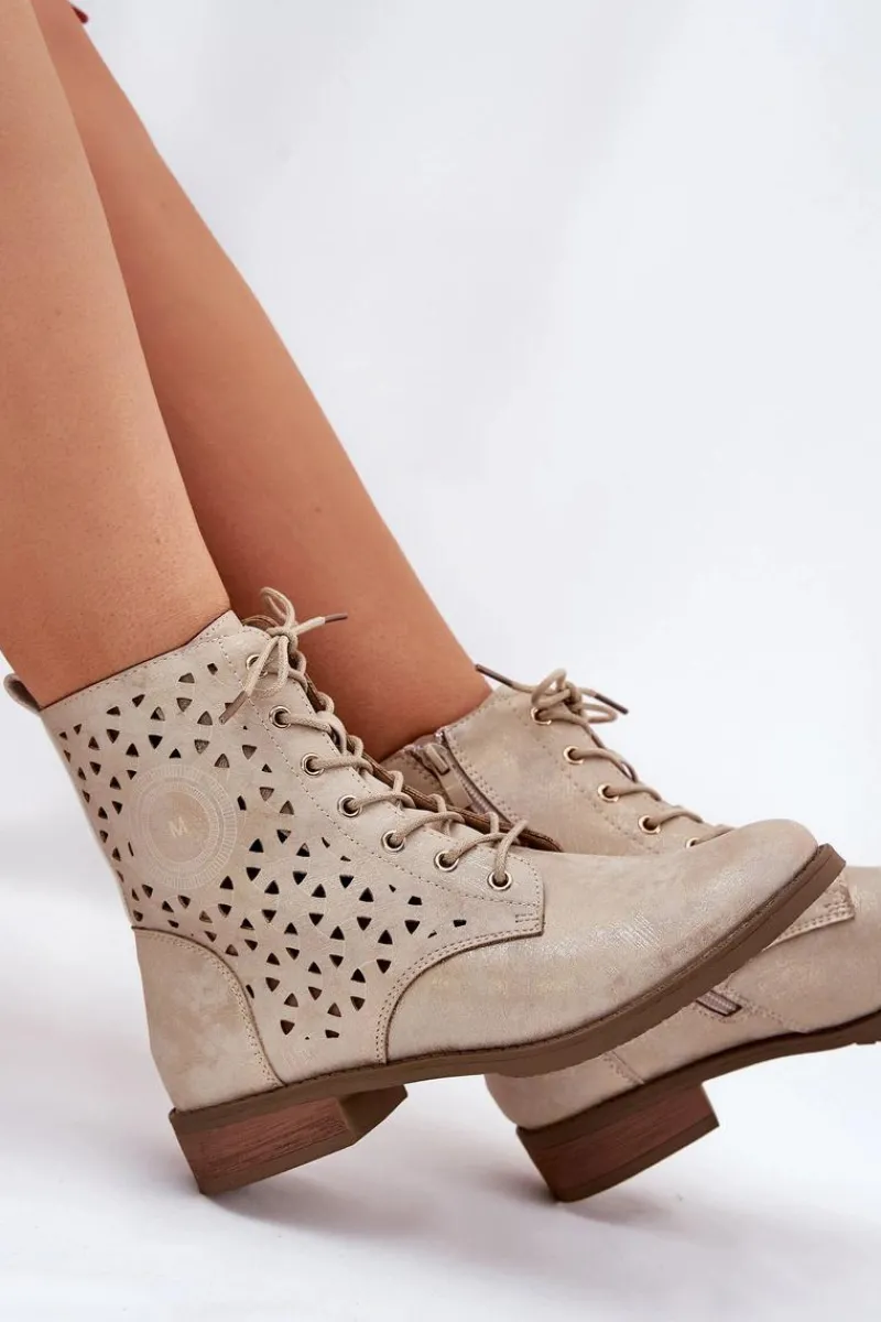 New Boto Botki Z Ażurowym Wzorem Na Zamek Złote Serfina