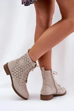 Botki Ażurowe|Brązowe I Beżowe Botki><noscript><img width=