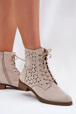 Botki Ażurowe|Brązowe I Beżowe Botki><noscript><img width=