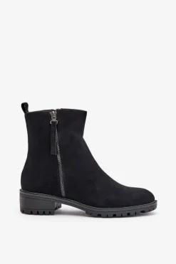 Discount Botki Z Eko Zamszu Na Płaskim Obcasie Czarne Innabelle Damskie Botki Ocieplane|Czarne Botki