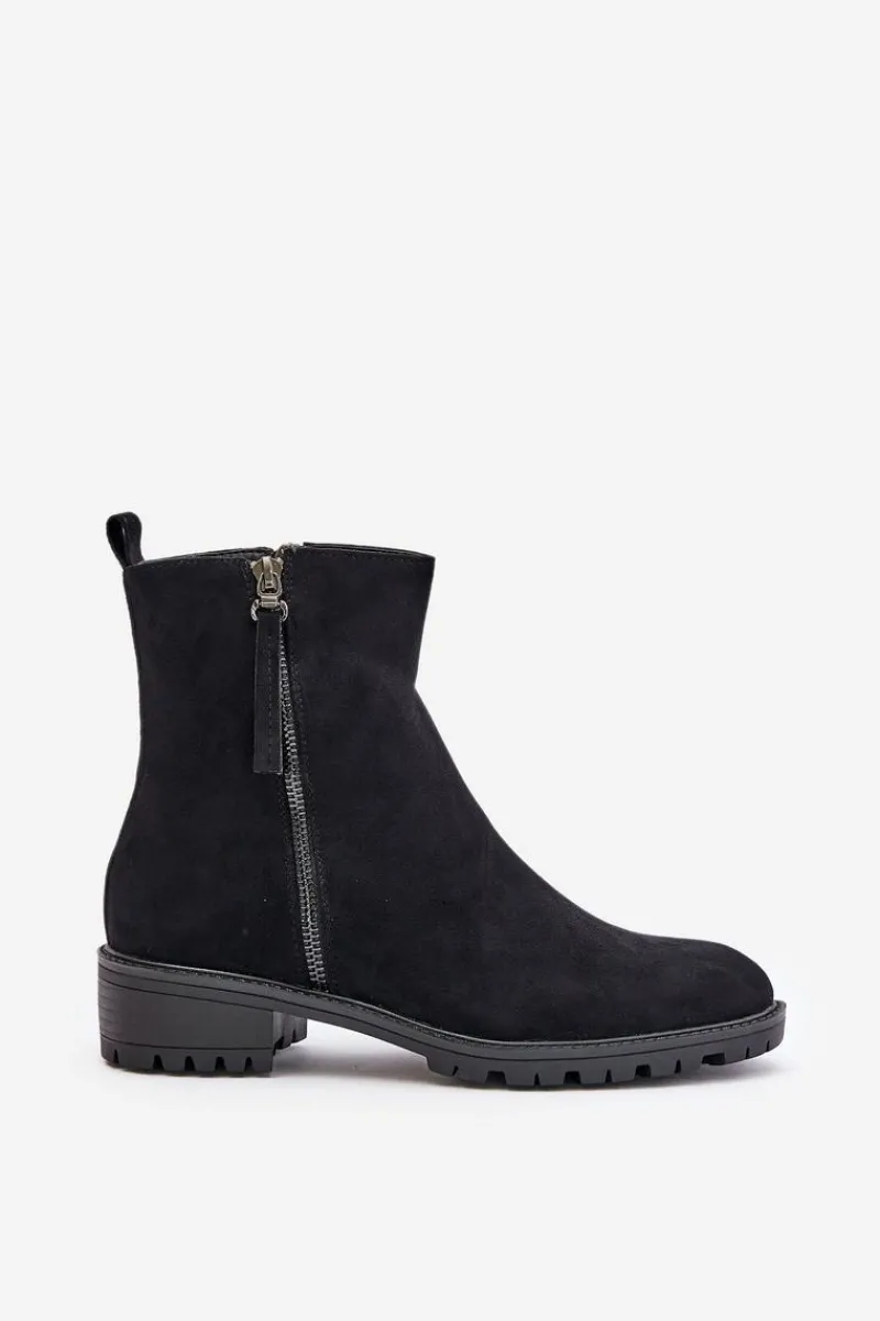 Discount Botki Z Eko Zamszu Na Płaskim Obcasie Czarne Innabelle Damskie Botki Ocieplane|Czarne Botki