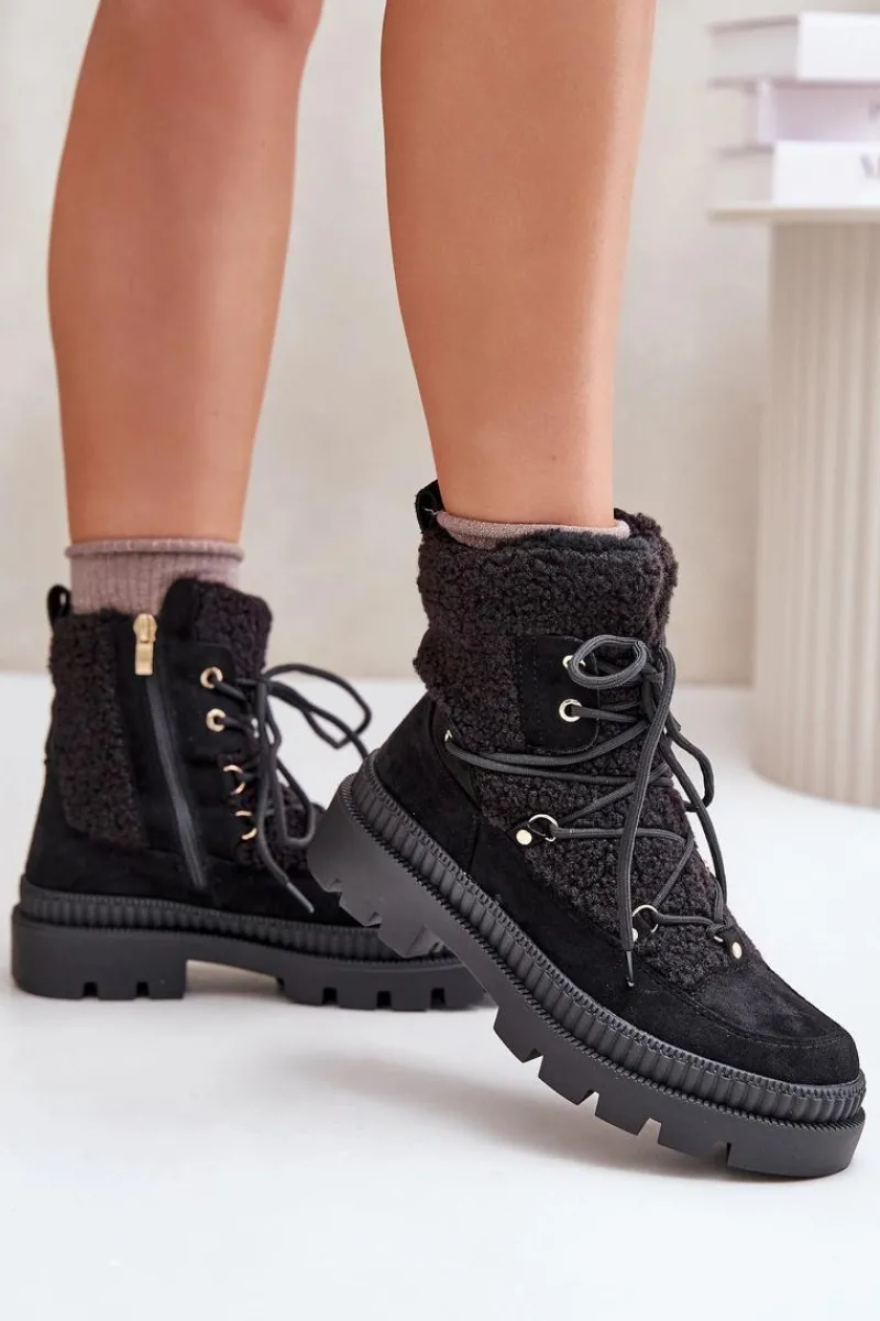 Botki Ocieplane|Damskie Trapery>Boto Botki Z Futerkiem Typu Baranek Czarne Merilana Czarny