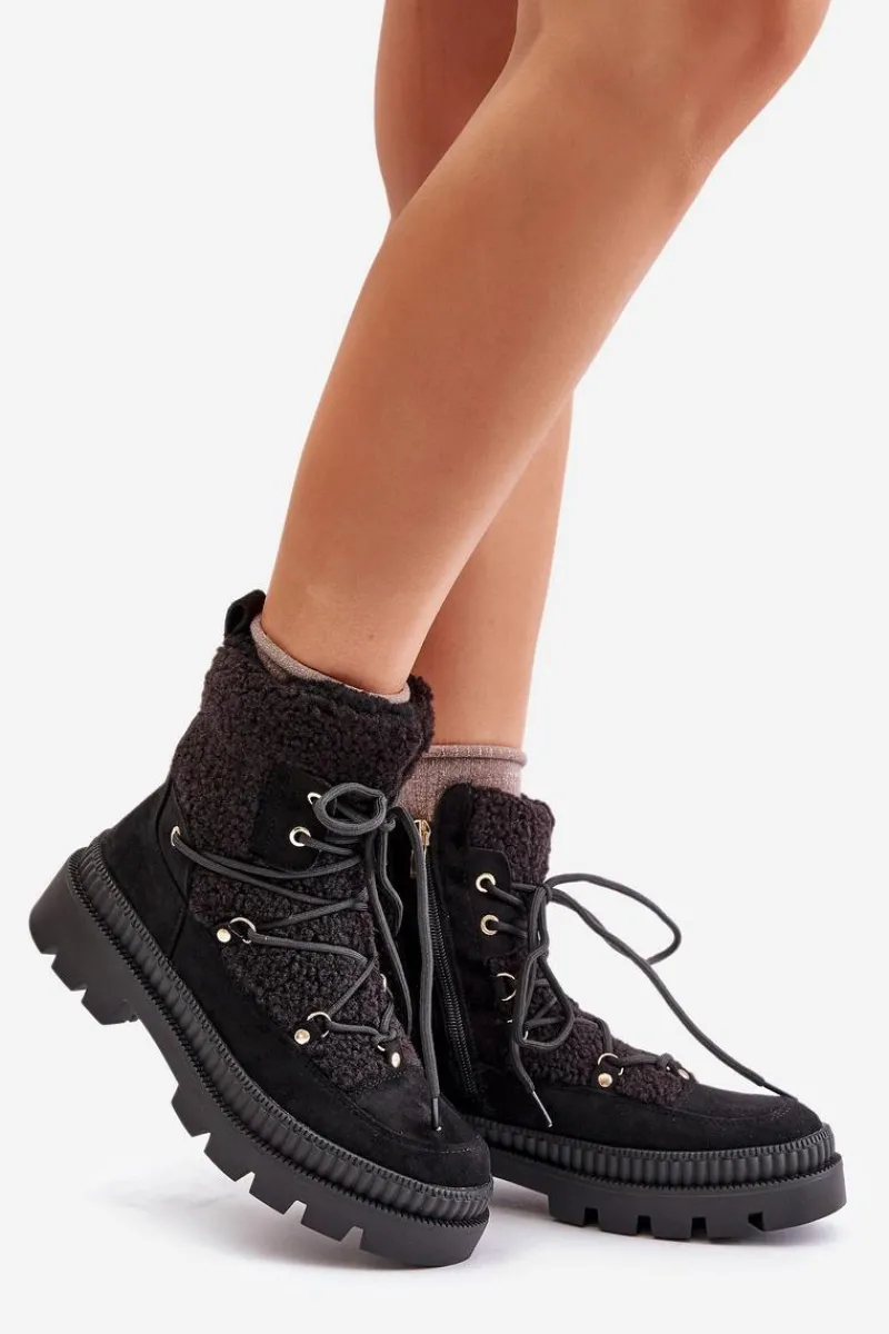 Botki Ocieplane|Damskie Trapery>Boto Botki Z Futerkiem Typu Baranek Czarne Merilana Czarny