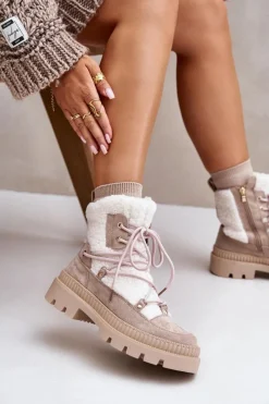 Best Boto Botki Z Futerkiem Typu Baranek Beżowe Merilana Beżowy